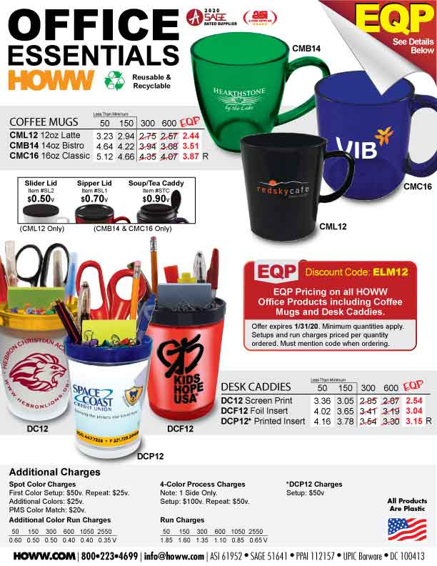 EQP Desk Caddies and Coffee Mugs