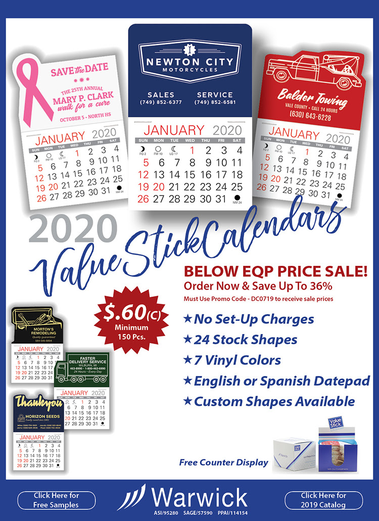 EQP On Value Stick Calendars From Warwick