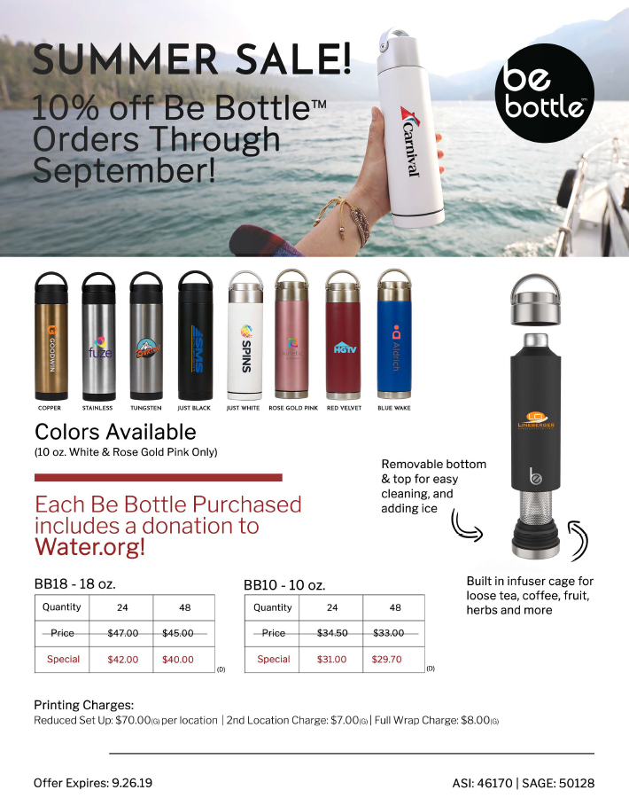 Summer Sale 10% off Be Bottle Orders Through September