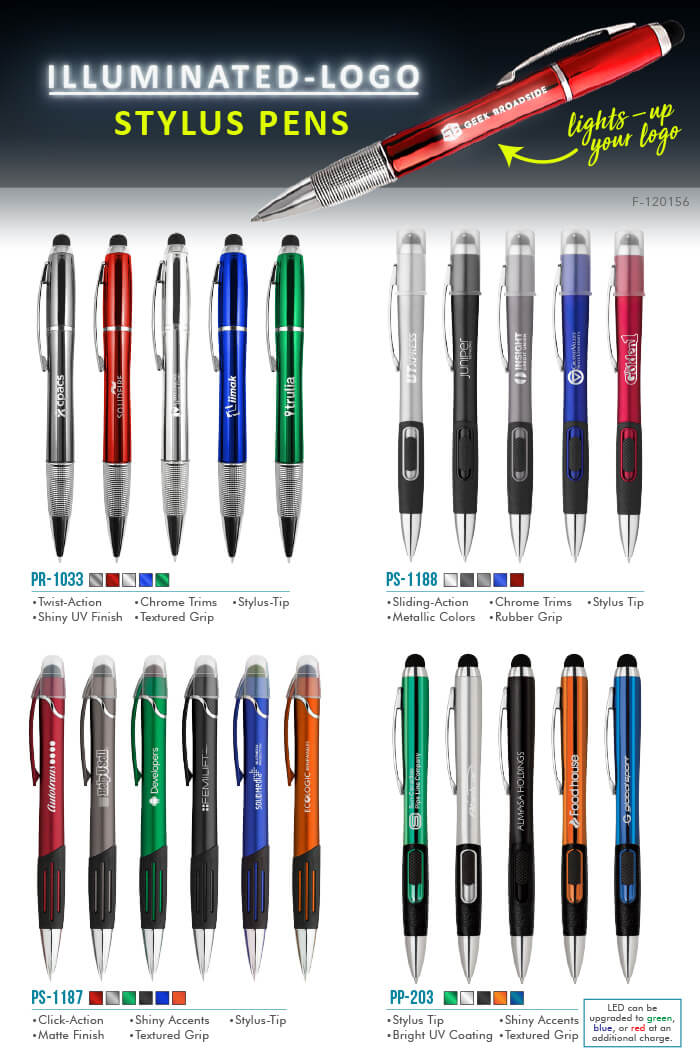 LED Illuminated-Logo Stylus Pens - New Styles Added