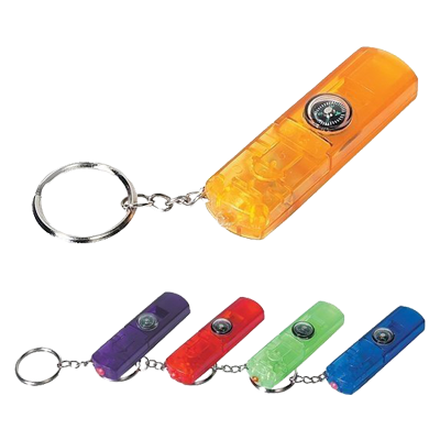 Whistle, Light and Compass Key Chain